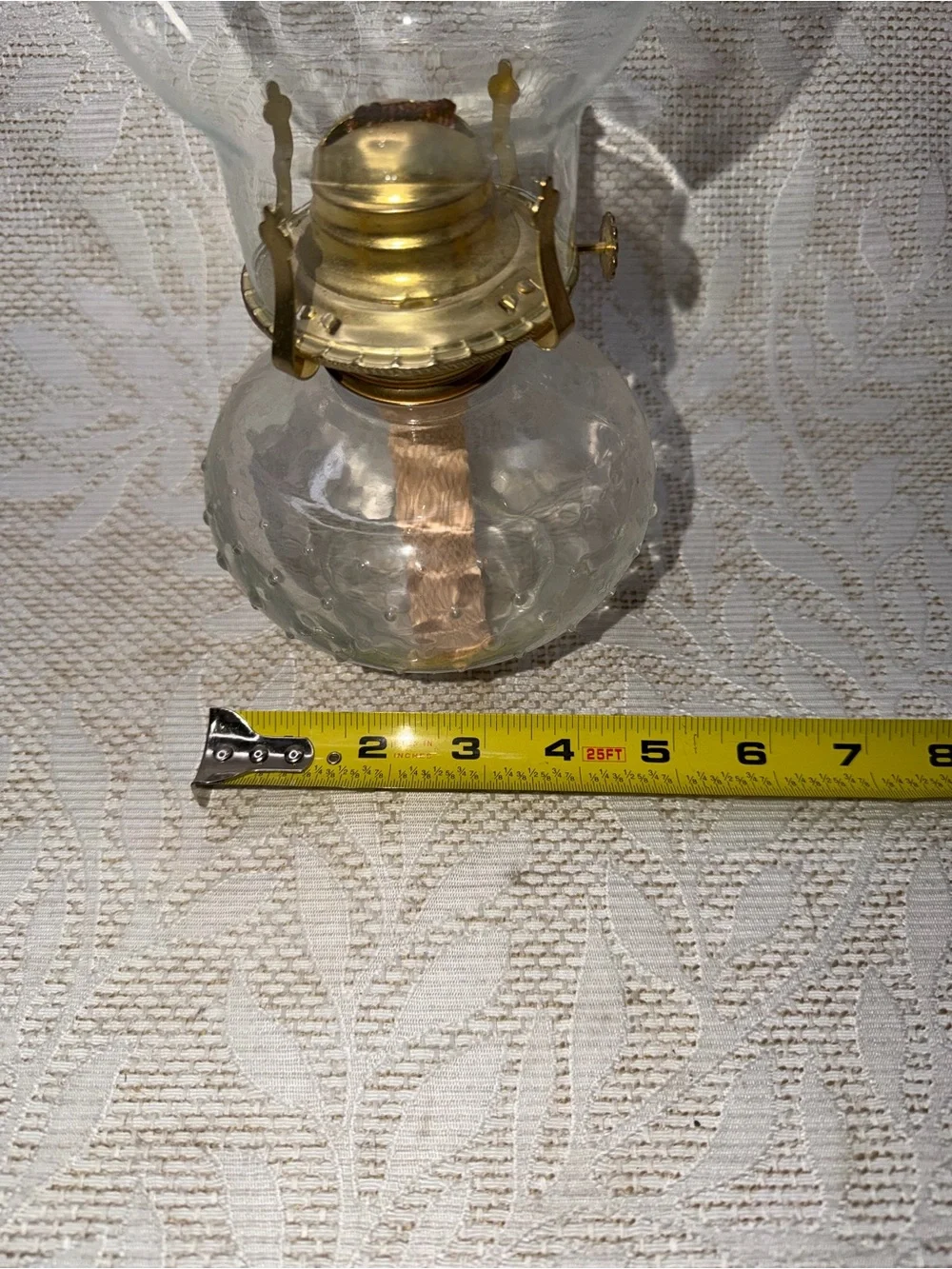 Vintage Clear Glass Hurricane Lamp with Brass Accents